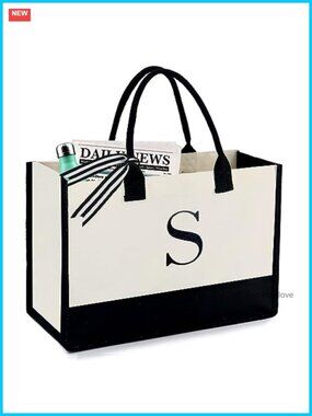 Embroidery Monogram Initial Tote Bag Teacher Gift Beach Work Wedding